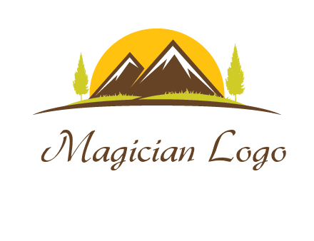 mountains with trees and sun travel logo