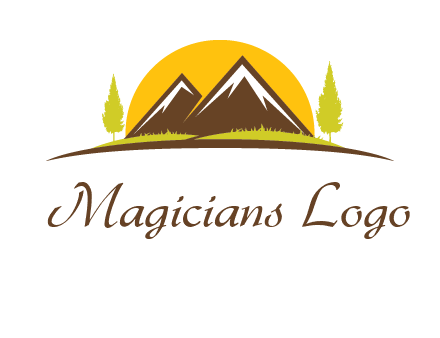 mountains with trees and sun travel logo