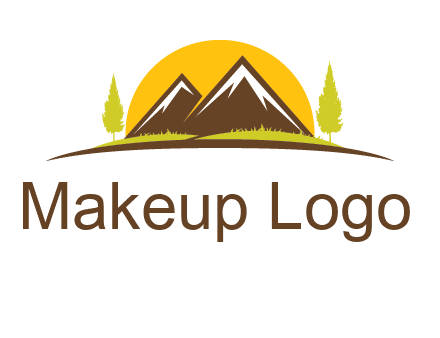 mountains with trees and sun travel logo