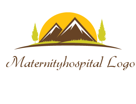 mountains with trees and sun travel logo