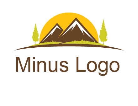 mountains with trees and sun travel logo
