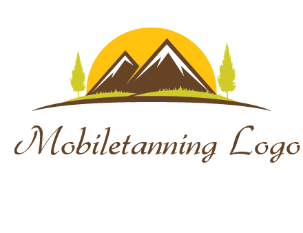 mountains with trees and sun travel logo