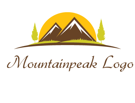 mountains with trees and sun travel logo