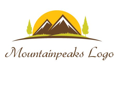 mountains with trees and sun travel logo