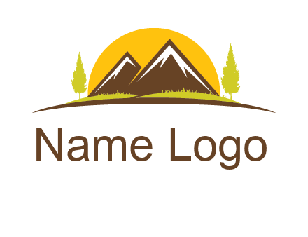 mountains with trees and sun travel logo