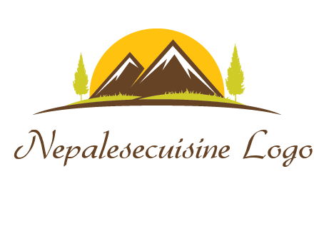 mountains with trees and sun travel logo