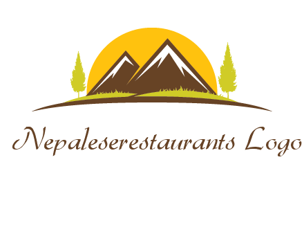 mountains with trees and sun travel logo