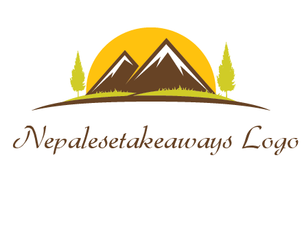 mountains with trees and sun travel logo