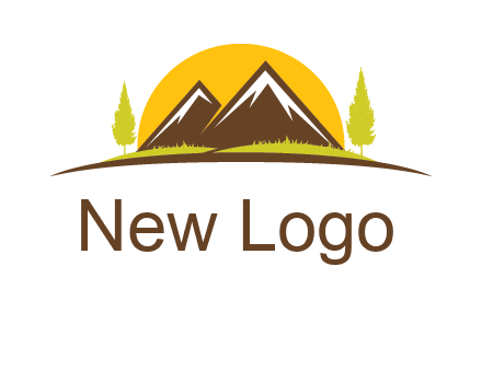 mountains with trees and sun travel logo