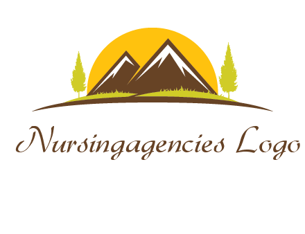 mountains with trees and sun travel logo