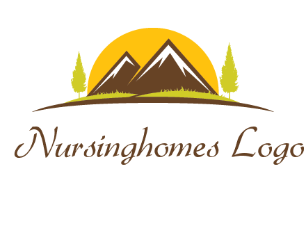 mountains with trees and sun travel logo