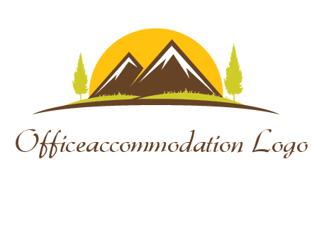 mountains with trees and sun travel logo