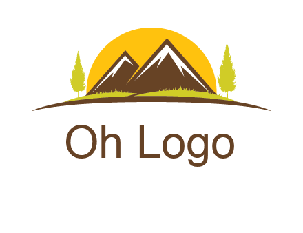 mountains with trees and sun travel logo