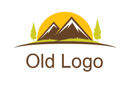 mountains with trees and sun travel logo