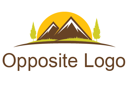 mountains with trees and sun travel logo
