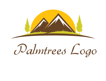 mountains with trees and sun travel logo