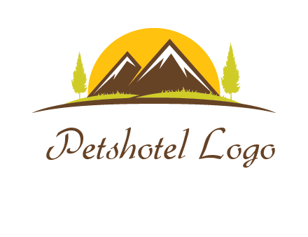 mountains with trees and sun travel logo