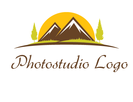 mountains with trees and sun travel logo