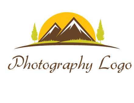 mountains with trees and sun travel logo