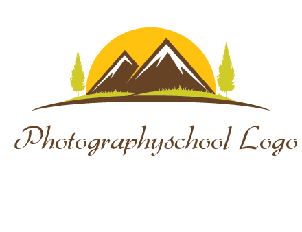 mountains with trees and sun travel logo