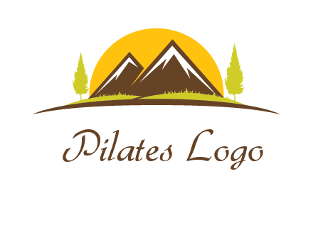 mountains with trees and sun travel logo