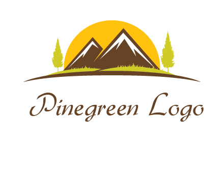 mountains with trees and sun travel logo
