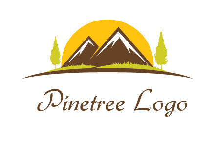mountains with trees and sun travel logo