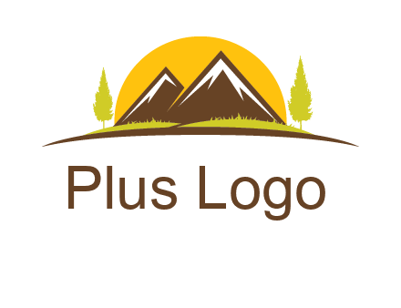 mountains with trees and sun travel logo