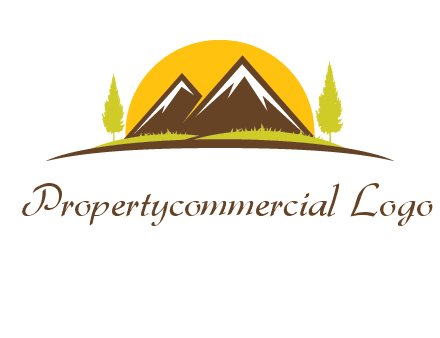 mountains with trees and sun travel logo