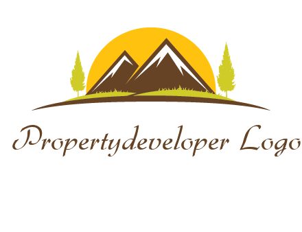 mountains with trees and sun travel logo