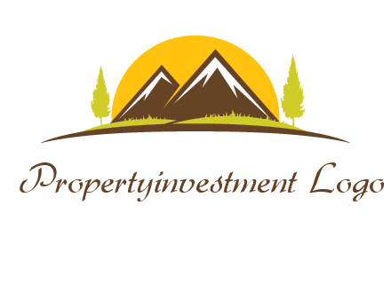 mountains with trees and sun travel logo