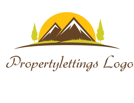 mountains with trees and sun travel logo
