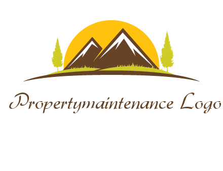 mountains with trees and sun travel logo