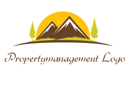 mountains with trees and sun travel logo