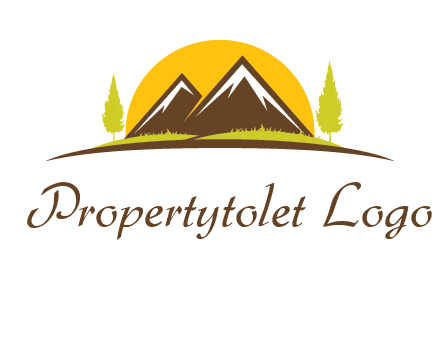 mountains with trees and sun travel logo