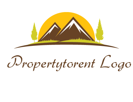 mountains with trees and sun travel logo