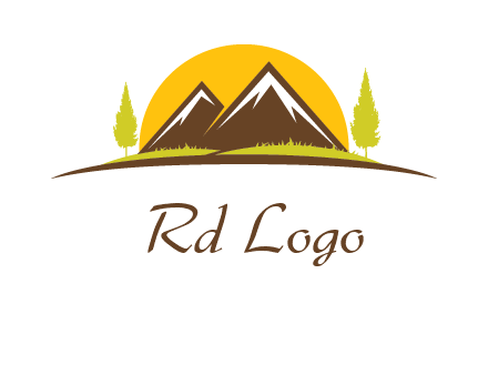 mountains with trees and sun travel logo