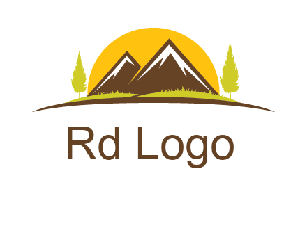 mountains with trees and sun travel logo