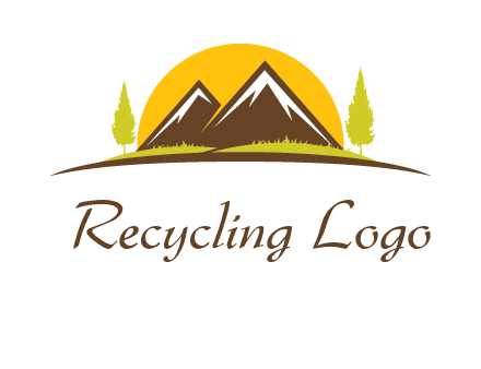 mountains with trees and sun travel logo