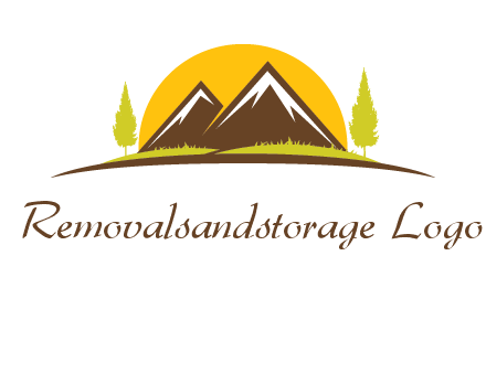 mountains with trees and sun travel logo