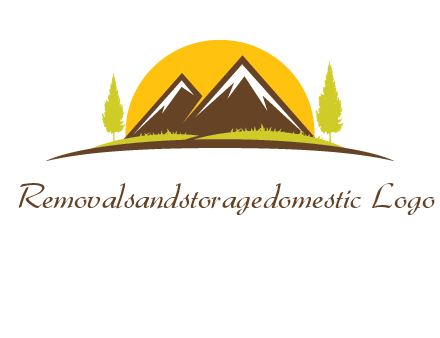 mountains with trees and sun travel logo