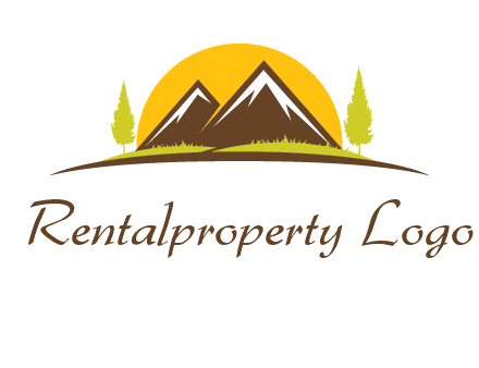 mountains with trees and sun travel logo