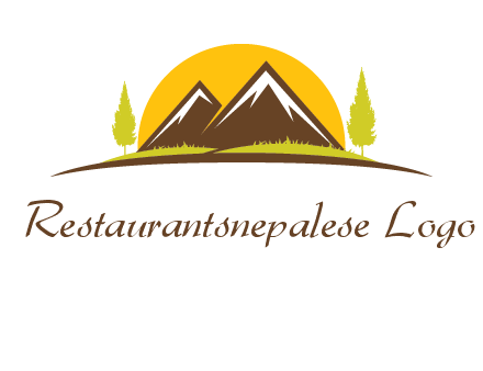 mountains with trees and sun travel logo