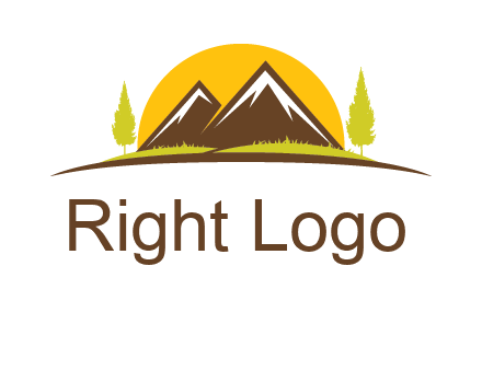 mountains with trees and sun travel logo