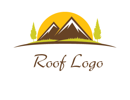 mountains with trees and sun travel logo