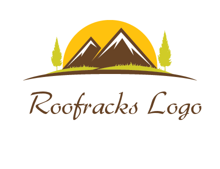 mountains with trees and sun travel logo
