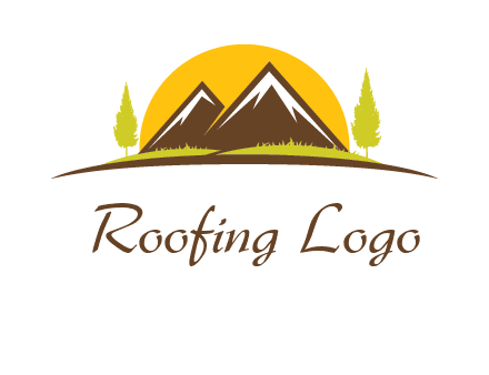 mountains with trees and sun travel logo