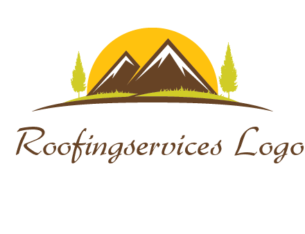 mountains with trees and sun travel logo