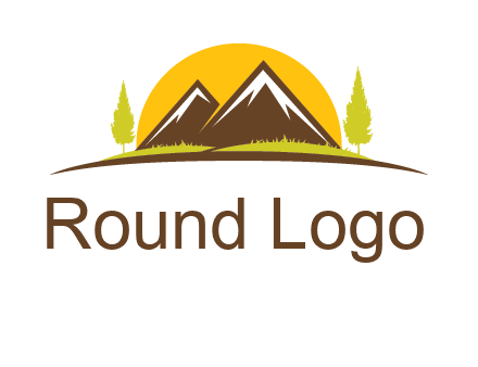 mountains with trees and sun travel logo