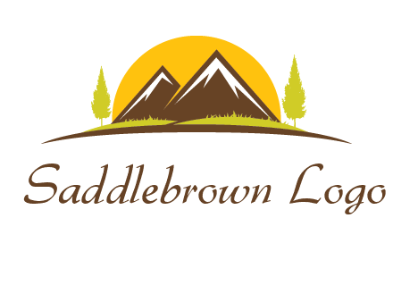 mountains with trees and sun travel logo